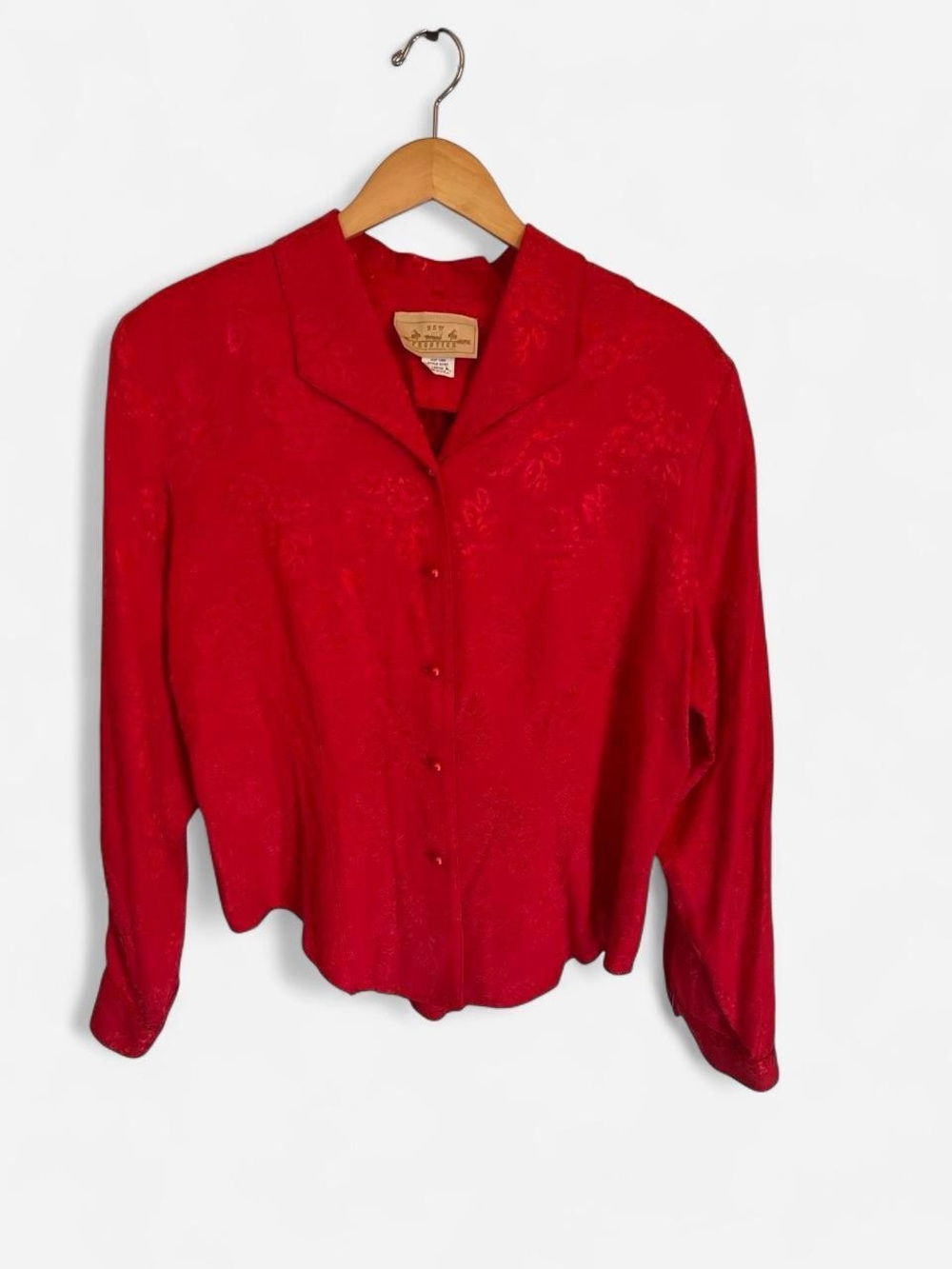 VTG 1990s New Frontier Red Floral Pattern Western Blouse